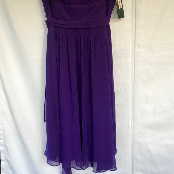 Sleeveless purple agate chiffon dress with pleated bodice flared skirt size 10 - Picture 3 of 4